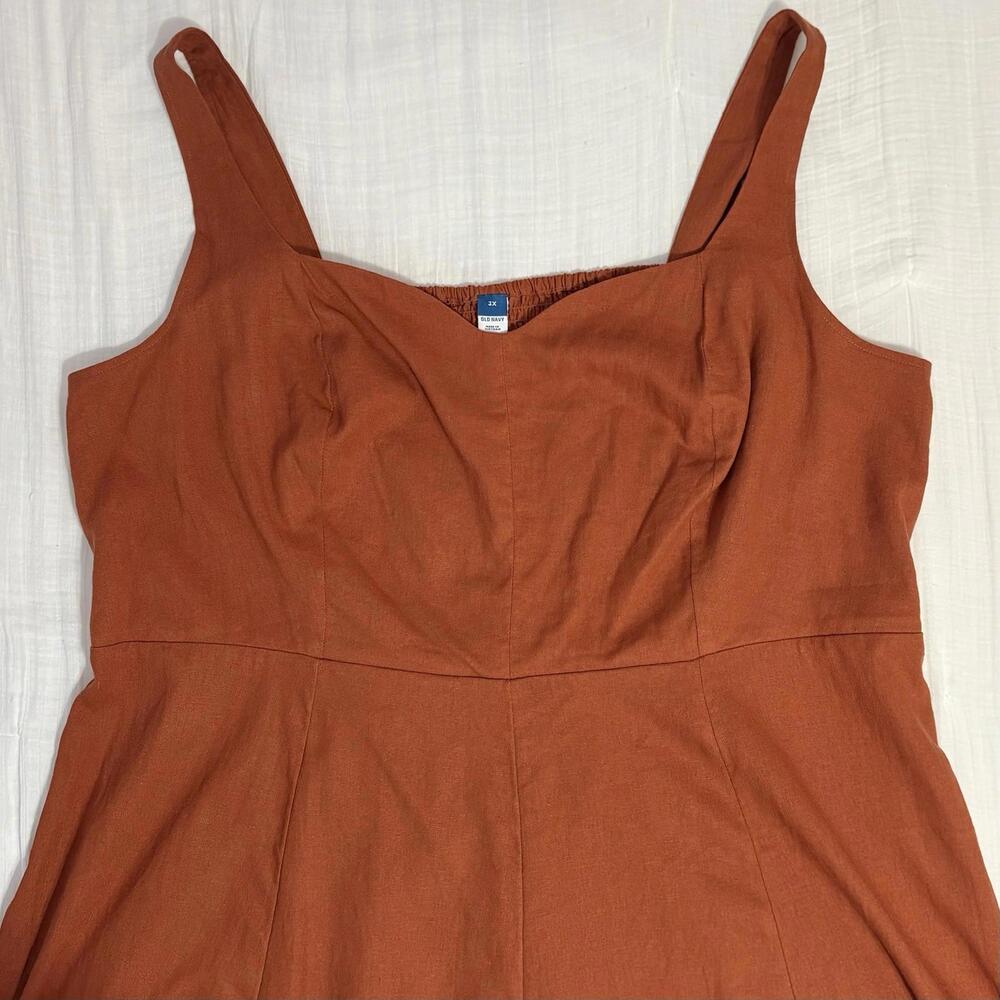 Old Navy Dress Women’s 3X Linen Fit & Flare Rust Fall Color Midi Smocked NWT